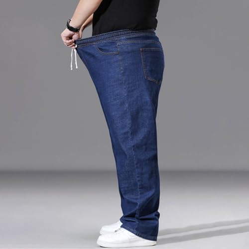 Men's Wide Leg Jeans with Pockets Business Work Denim Pant Drawstring Waist Casual Loose Pants Straight Leg Trouser4
