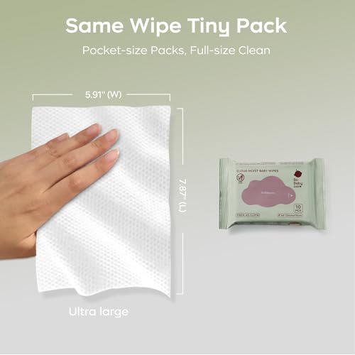 Image of Bc Babycare Cloud Moist Baby Travel Wipes, 6 Pack, On The Go Pocket Size, Ultra Thick, 99% Water, Unscented, Hypoallergenic for Sensitive Skin, Biodegradable