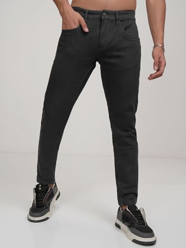 Image of Highlander Mens Tapered Fit Denim Jeans for Man |Jeans Pant Cropped Length|Mid-Rise|Stylish Casual Wear with Stretchable Fabric