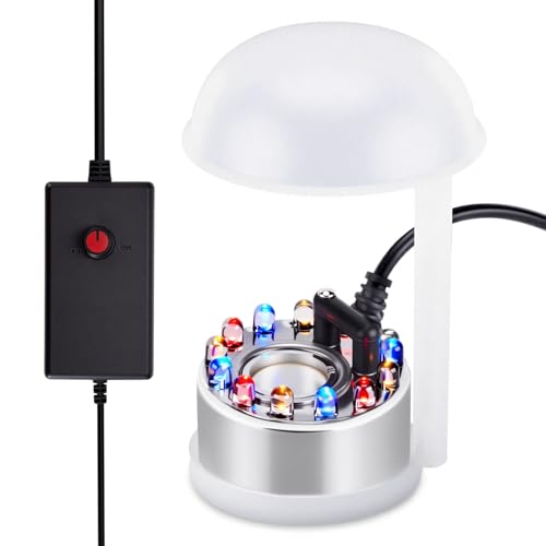 FITNATE Nebler Ultraschall Vernebler Edelstahl 12 LED, mit einstellbarem Nebelregler, für Springbrunnen, Teiche, Steingärten, Vasen und Vogelbäder