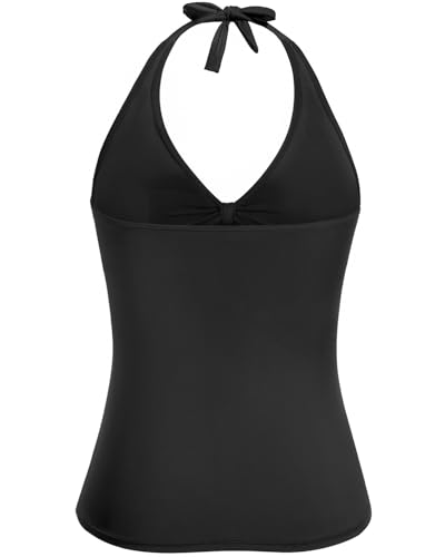 Women Halter Tankini Swim Top - Tummy Control Swimsuit Bathing Suit Top Front Tie Knot Swim Top Only 20253