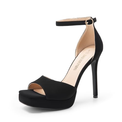 DREAM PAIRS Women's Stiletto High Heels Platform Ankle Strap Square Open Toe Dress Sexy Sandals,Size 8,Black-Nubuck,SDHS2431W