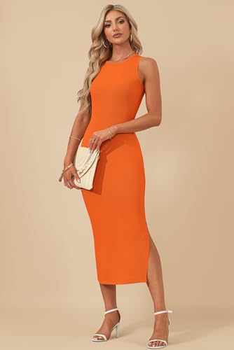 Image of AUSELILY Womens Summer Bodycon Dresses 2026 Basic Casual Sleeveless Knit Tank Midi Dress