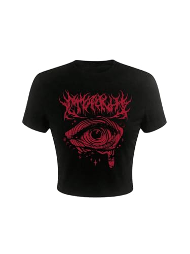 Verdusa Women's Graphic Gothic Tops Vintage Baby Tee Goth Summer Crew Neck Crop Top