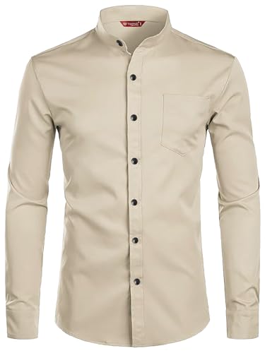 Image of Men's Slim Fit Beige Color Cotton Blend Casual Shirt