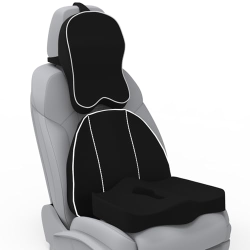 Image of Neckrest Back Support or Orthopaedic Cushion for Long Sitting with Ergonomic Design Made by High Density Memory Foam Used for Car or Office Chairs. (Midnight Black, Spine Support)