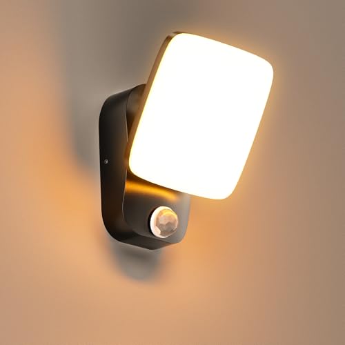 HaoDrisk Aplique Pared Exterior 360° Rotación Interior Impermeable IP65 Aplique Pared - 3000K LED Luz exterior con Sensor de Movimiento Focos LED Exterior para Entrada Terraza Pasillo