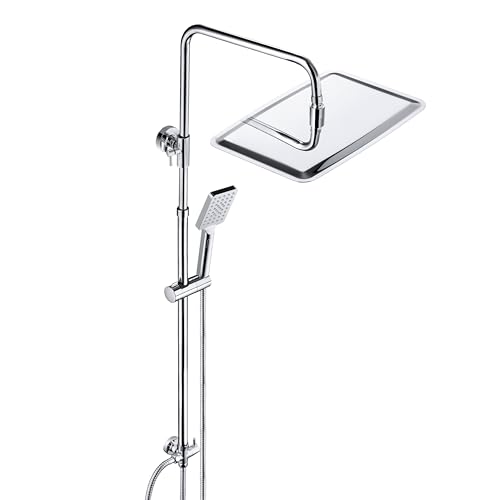 JOHO Edelstahl Duschset ohne Armatur, Regendusche Duschsystem Wassersparend Duschgarniturset mit Duschstange und XXL Kopfbrause 35x25cm Chrom