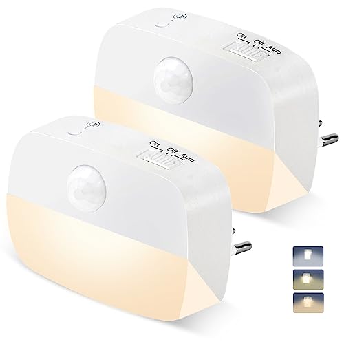 2 pezzi luce notturna con sensore di movimento e sensore crepuscolare, 3 luminosità regolabile, lampada notturna a LED per bambini, per cameretta dei bambini, scale, corridoio, camera da letto,