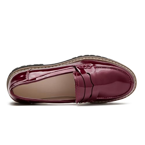 Image of Womens Loafers Comfortable Platform Penny Loafer Chunky Heel Business Casual Dress Shoes Fashion Patent Leather Women's Loafers & Slip-ons