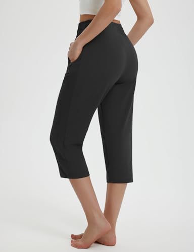 baleaf Womens Yoga Capri Pants with Zipper Pockets Summer Drawstring Capris Joggers Lounge Crop 19"3