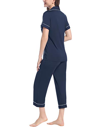Image of Joyaria Bamboo Viscose Cooling Pajamas for Women Capri Button Front Pjs Set | Ideal for Night Sweats, Hot Sleeper Friendly, Breathable & Moisture Wicking, Short Sleeve Top