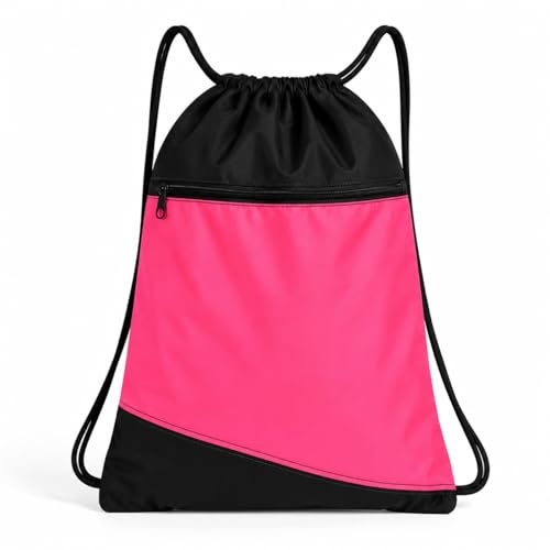 Mochila Saco de Academia preta e pink com zíper nylon Feminina