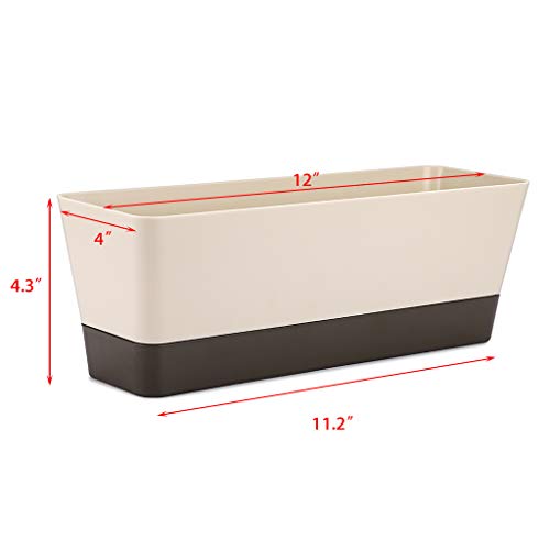 Skelang 12 Inch Plastic Rectangular Plant Pot, Set Of 3, Watering Plant Container With Drainage Hole, Window Planter Box With Saucer For Succulent Plants, Flowers, Indoor Plants, African Violets #TOP2