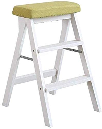 Escalera pequeña multifuncional con taburete de tijera de madera 2