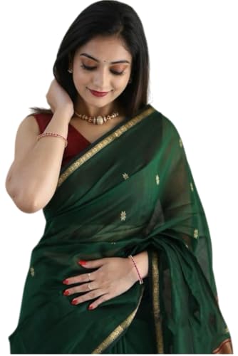 Image of Women's Cotton Soft Silk Sarees | Jamdani Cotton Saree With Attach Unstitched Blouse Piece