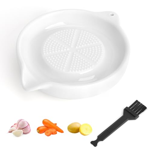 GZRXIOUS Keramik Reibe, Kreisförmig Ingwer Reibe Knoblauchreibe mit Bürste, Keramikreibe für Küche und Gewürze, Weißer Reibeteller Keramik, Gemüsereibe Keramikmahlwerk für Äpfel, Muskat, Sellerie