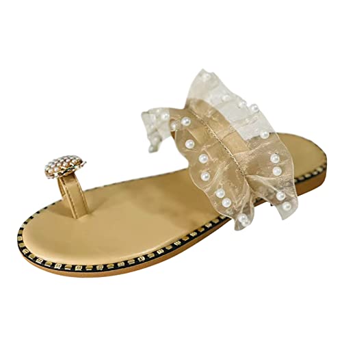 SHOBDW Sandalia Mujer Cómodo Versátil Casual De Mujer Sandalias Bohemia Zapatos Playa Planas Perlas Informales Sólidas Para Estilo Elegantes 41 Chanclas Hawaianas Playa Ortopedicas Beige 40