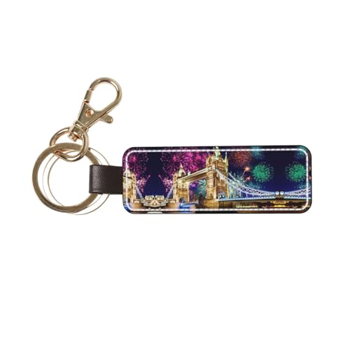 YQxwJL Night London Tower Bridge - Llavero universal para hombre, llavero de cuero, regalo de cumpleaños para hombres
