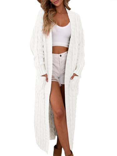 Saodimallsu Womens Open Front Long Cardigan Oversized Long Sleeve Loose Cable Knit Chunky Fall Sweater Coat with Pockets