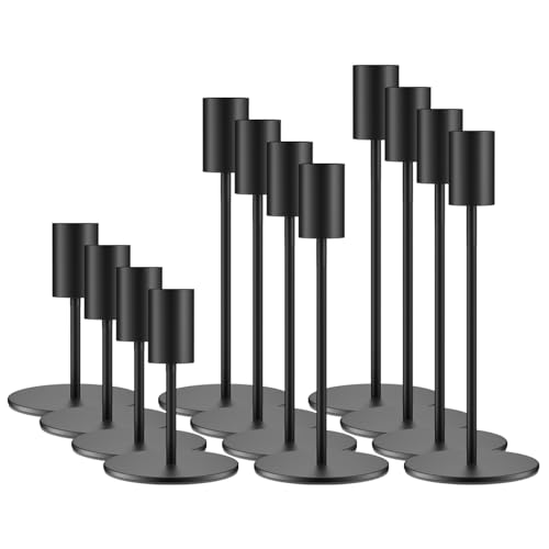 zeochyni Set of 12 Black Taper Candle Holders Bulk Candlestick Holders, Decor Candle Stick Candle Holder for Table or Mantel Centerpiece, Wedding, Dinning, Party Home Decor by zeochyni - Used condition - US$29.90