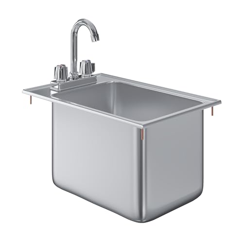 Image of Stainless Steel 1 Compartment Drop-In Sink Bowl 10 in. x 14 in. x 10 in. With Faucet