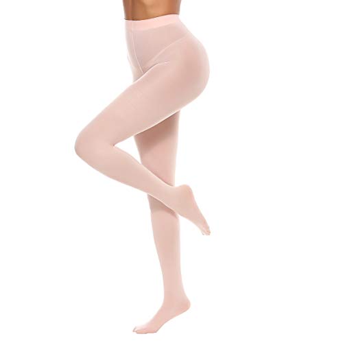 MANZI Tights for Women Solid Color Pantyhose Colored Semi Opaque Footed Tights Soft Stretch High Waist Stockings 70 Denier Small-Medium Pink