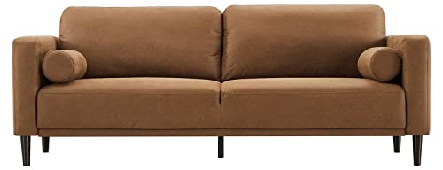 Hifit Sofa Couches, 79” Mid-Century Modern Couch, Breathable Faux Leather Couch With Upholstered Cushions/Pillows, 3-Seat Sofas & Couches, For Living Room Apartment Office,Brown #TOP6