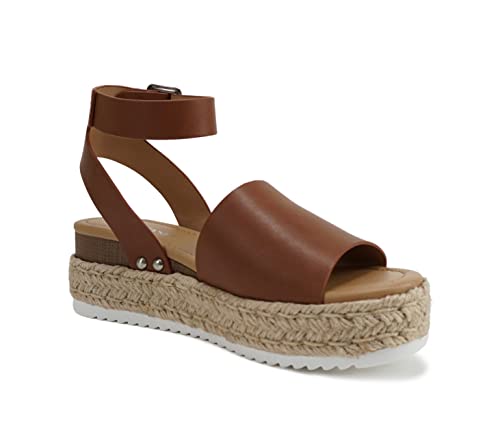 Image of Soda Topic Open Toe Buckle Ankle Strap Espadrilles Flatform Wedge Casual Sandal