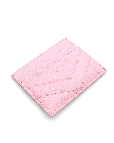Womens Leather Card Holder Wallet | Slim Luxury Vegan Leather Compact Wallet | Thin Designer Quality Leather Credit Card Minimalist Wallet for Women (Pink)