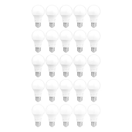Image of AmazonCommercial 60 Watt Equivalent, 10000 Hours, Non-Dimmable, 800 Lumens, E26 Base, A19 LED Light Bulb - Pack of 25, Soft White