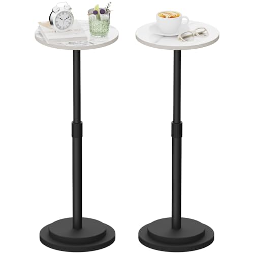 GUOHNHE Table d’appoint, Hauteur Réglable Bout de Canapé, Tables Basse, Montage Facile, Style Industriel, pour Salon, Chambre, Balcon, Paquet de 2, Blanc,...