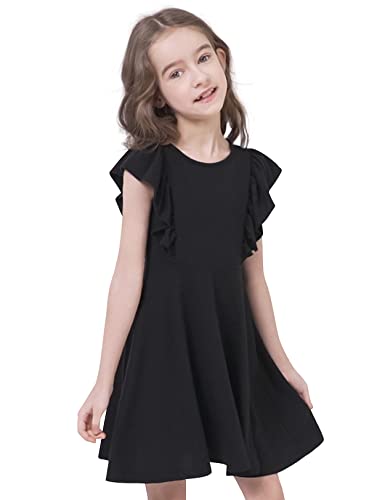 Qpancy Little Girls Black Dresses Ruffle Trim Outfits Kids Solid Summer Dress, Size 8 9 #TOP1