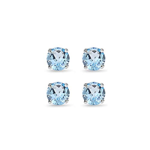 Sterling Silver Round-Cut Solitaire Blue Topaz Stud Earrings for Women2