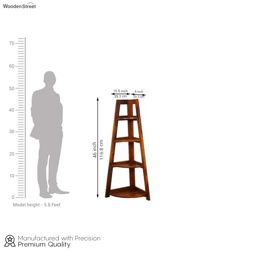 Image of Wooden Street Severino Bookshelf | 4 Tier Sheesham Wood Open Multipurpose Foldable Bookshelf | Compact Home and Office Wooden Rack | Honey Finish Bookcase | 155 L x 155 W x 46 H Inches