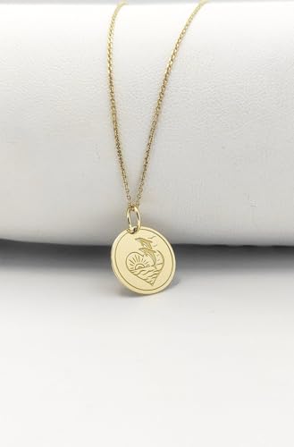 Collier pendentif pièce gravée cœur dauphin argent plaqué or mixte