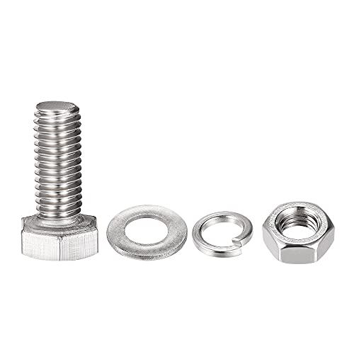 Image of uxcell M8 x 20mm Hex Head Screws Bolts, Nuts, Flat & Lock Washers Kits, 304 Stainless Steel Fully Thread Hexagon Bolts 4 Sets