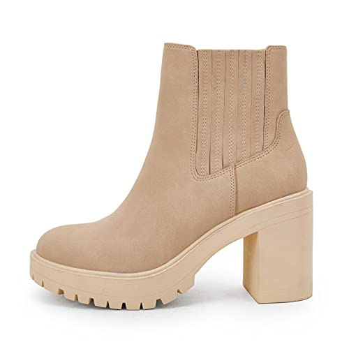Womems Platform Lug Sole Ankle Boots Chunky Block Heel Seam Booties Combat Cozy Round Toe Chelsea Shoes4
