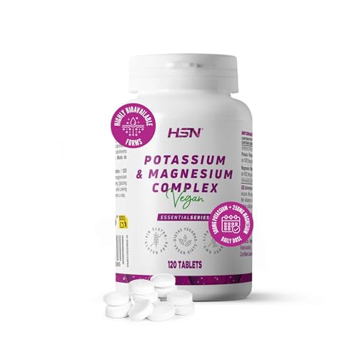 HSN Potasio y Magnesio Complex (250/500mg por dosis diaria) | 120 Tabletas | Formas de Citrato de Potasio y Magnesio de Alta Biodisponibilidad | No-GMO, Vegano, Sin Gluten