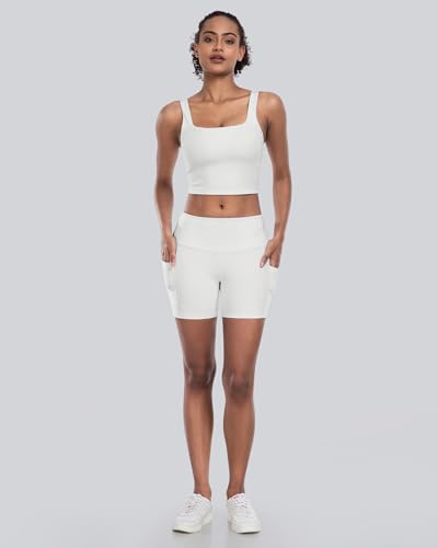 Womens Biker Yoga Shorts with Pockets: High Waisted Tummy Control Spandex Workout Athletic Gym Shorts 4 Packs(5'' 2Black,Skin,White, XL)3