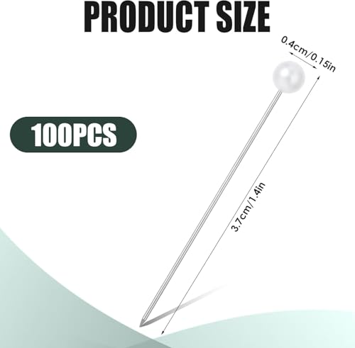 100 Pcs Pearl Pins for Bouquets for Fabric White Straight Head Pins Map Pins Fixed Sewing Marker Needle for Crafting Maker Jewelry DIY Craft Sewing Wedding Flower Decorations - Thumbnail 2