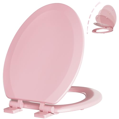 Image of Angol Shiold Slow Close Wood Toilet Seat（Pink, Elongated 18.5''）