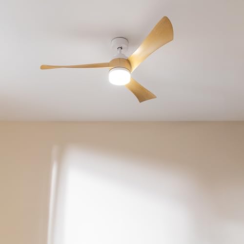 Cecotec - Ventilateur de Plafond avec Lumière EnergySilence Aero 5280 LightWood - 40 W, Diamètre 132 cm, LED 18 W et Télécommande, Minuterie 8 Heures, 6 Vitesses, Été/Hiver