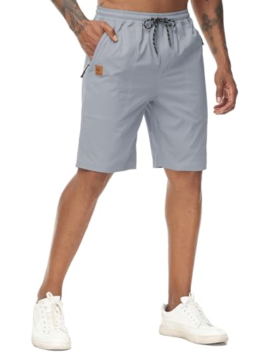 Image of YuKaiChen Men's Shorts Classic Fit Twill Summers Casual Shorts with Zip Pockets Size 36 Grey