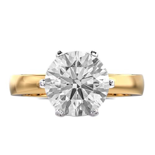 Bague de luxe en moissanite ronde et argent plaqué or fait main WWJR_0712