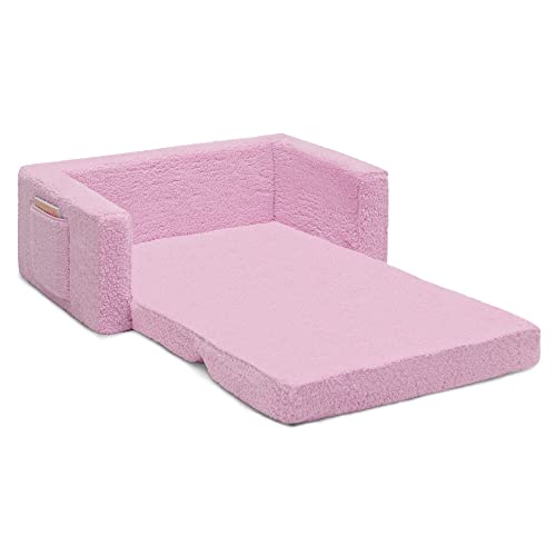 Delta Children Cozee Flip-Out Sherpa 2-in-1 Convertible Sofa to Lounger for Kids, Pink - image 8