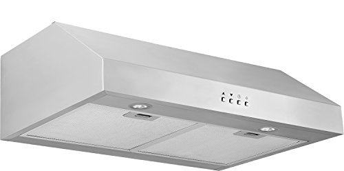 Ancona 450 CFM Stainless Steel 9.75-Inch High Under Cabinet Range Hood with Square Buttons, 30-Inch