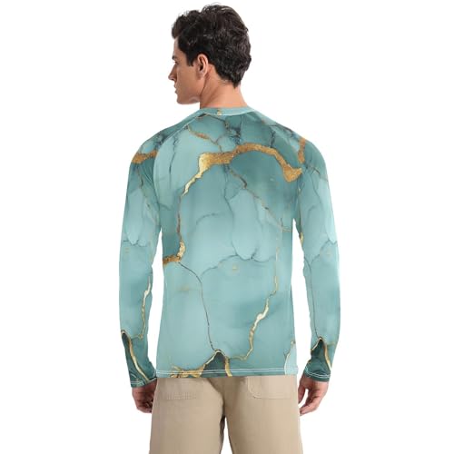 Marble Grey Turquoise UPF 50+ Sun Shirts for Men Slim fit Comfort Mens Sun Protection Long Sleeve Running2