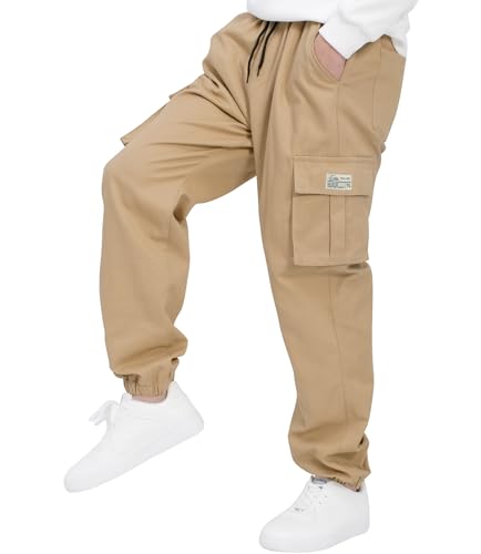 Image of TLAENSON Boys Cargo Joggers Pants Elastic Waist Casual Jogging Trousers Bottom for Kids 6-16 Years