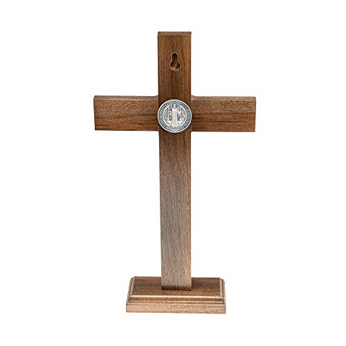 Intercession Wall and Table Wood Cross Crucifix (10 inches - Antique Silver)